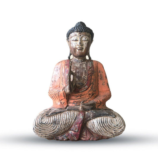 HANDGESCHITZTE BUDDHA - STATUE, VINTAGE ORANGE - LEHRENDE ÜBERTRAGUNG (60cm) - Lapis Mystica -