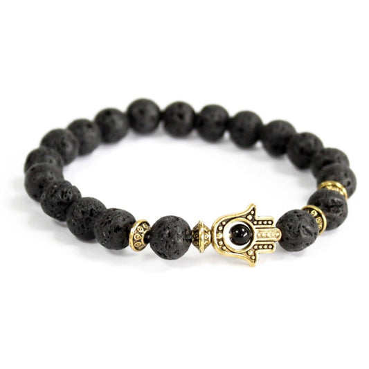 LAVASTEIN EDELSTEINARMBAND - GOLDENES HAMSA - Lapis Mystica -