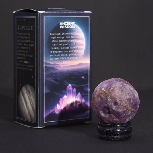 AMETHYST PLANET AUF BLAUEM GOLDSTEIN - STÄNDER - JUPITER - Lapis Mystica - 