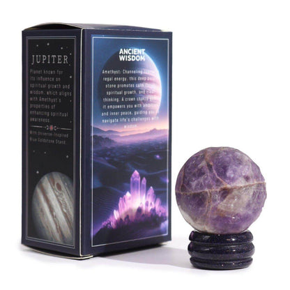 AMETHYST PLANET AUF BLAUEM GOLDSTEIN - STÄNDER - JUPITER - Lapis Mystica - 