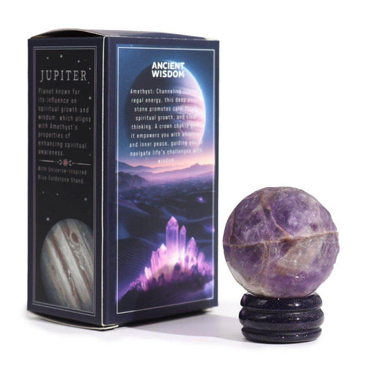 AMETHYST PLANET AUF BLAUEM GOLDSTEIN - STÄNDER - JUPITER - Lapis Mystica - 