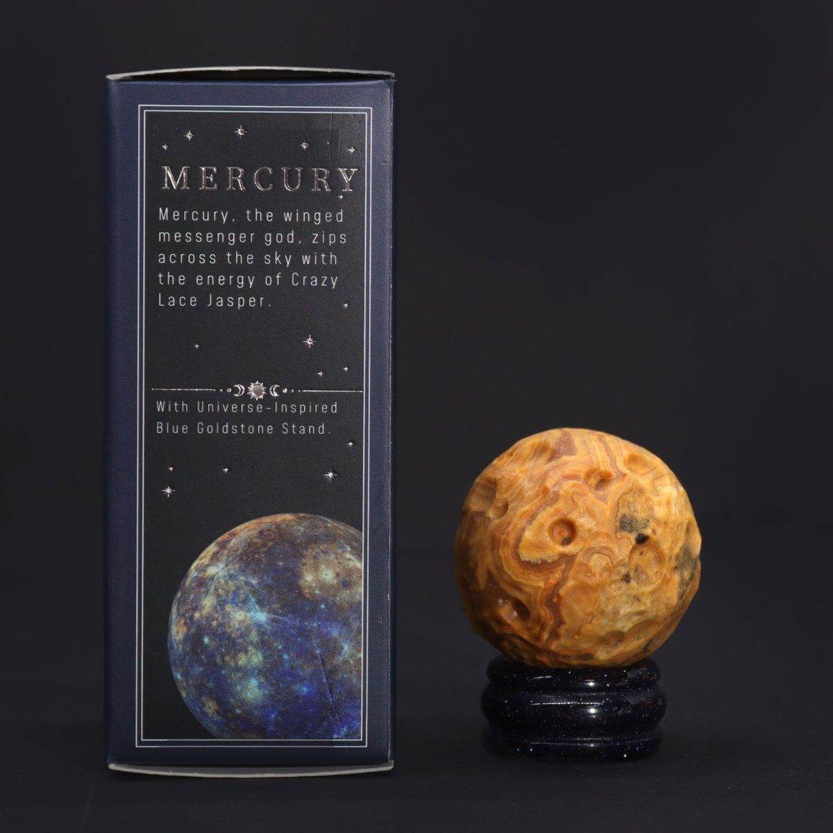 CRAZY - LACE - JASPIS PLANET AUF BLAUEM GOLDSTEIN STÄNDER - MERKUR - Lapis Mystica - 