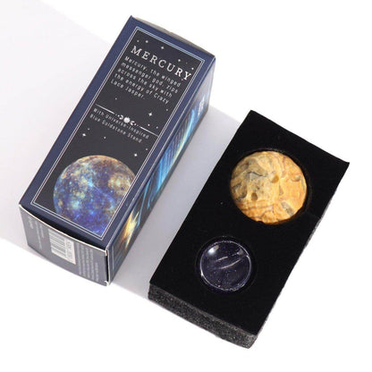 CRAZY - LACE - JASPIS PLANET AUF BLAUEM GOLDSTEIN STÄNDER - MERKUR - Lapis Mystica - 