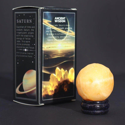 GELBER - JADE PLANET AUF BLAUEM GOLDSTEIN - STÄNDER - SATURN - Lapis Mystica - 