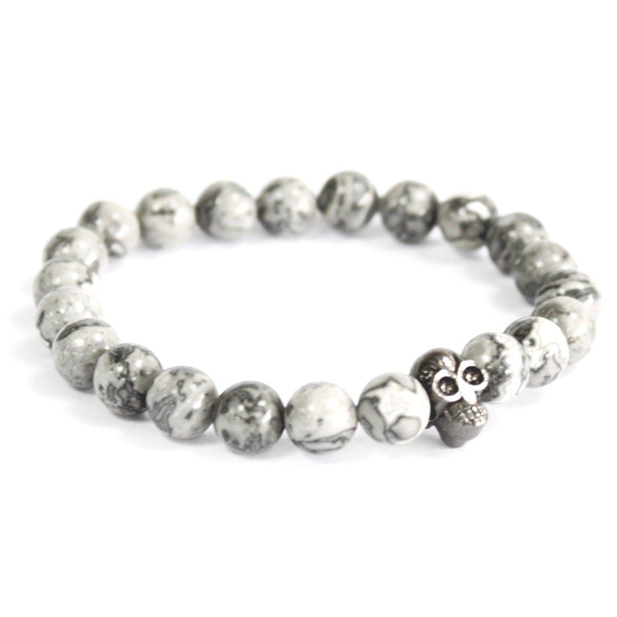GRAUER ACHAT EDELSTEINARMBAND - ZINNSCHÄDEL - Lapis Mystica - 
