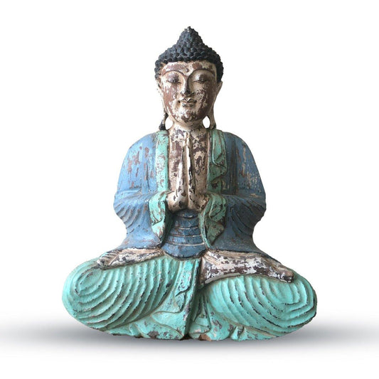 HANDGESCHITZTE BUDDHA - STATUE, VINTAGE BLAU - WILLKOMMEN (40cm) - Lapis Mystica - 