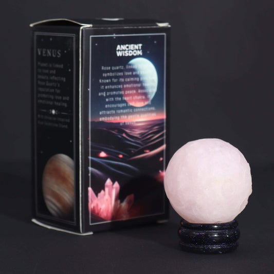 ROSENQUARZ PLANET AUF BLAUEM GOLDSTEIN - STÄNDER - VENUS - Lapis Mystica - 