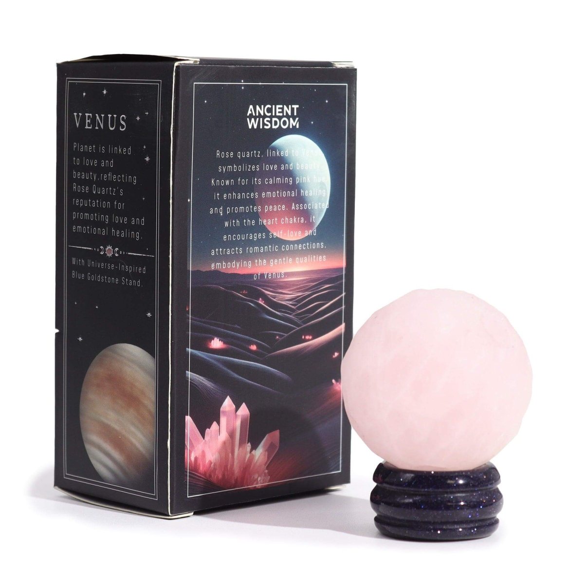 ROSENQUARZ PLANET AUF BLAUEM GOLDSTEIN - STÄNDER - VENUS - Lapis Mystica - 