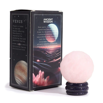 ROSENQUARZ PLANET AUF BLAUEM GOLDSTEIN - STÄNDER - VENUS - Lapis Mystica - 