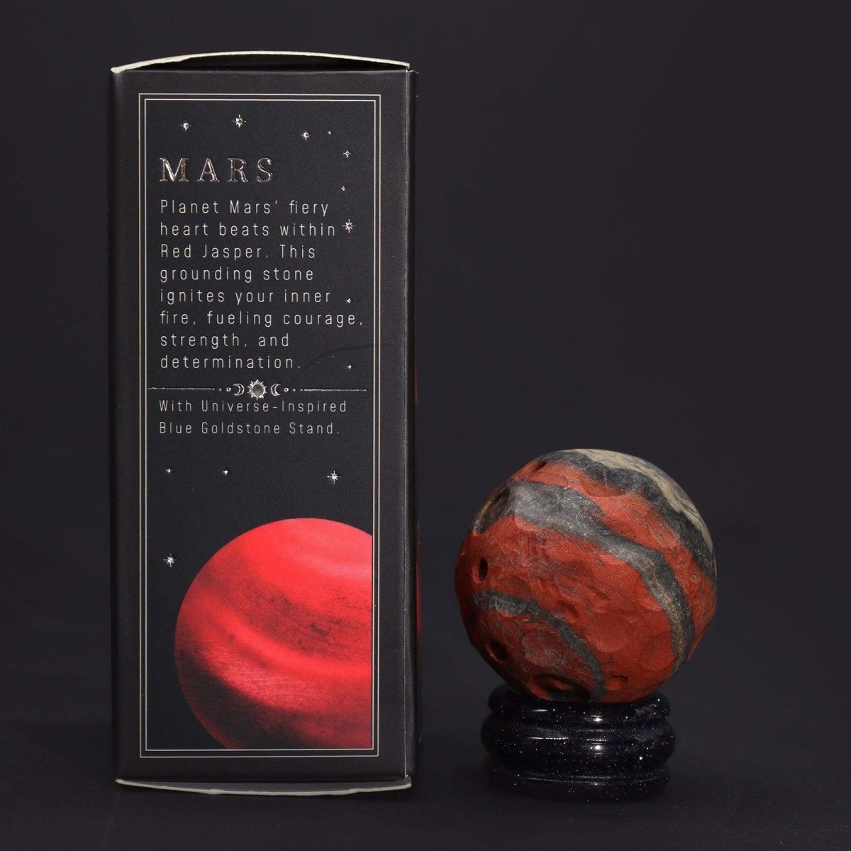 ROTER - JASPIS PLANET AUF BLAUEM GOLDSTEIN - STÄNDER - MARS - Lapis Mystica - 