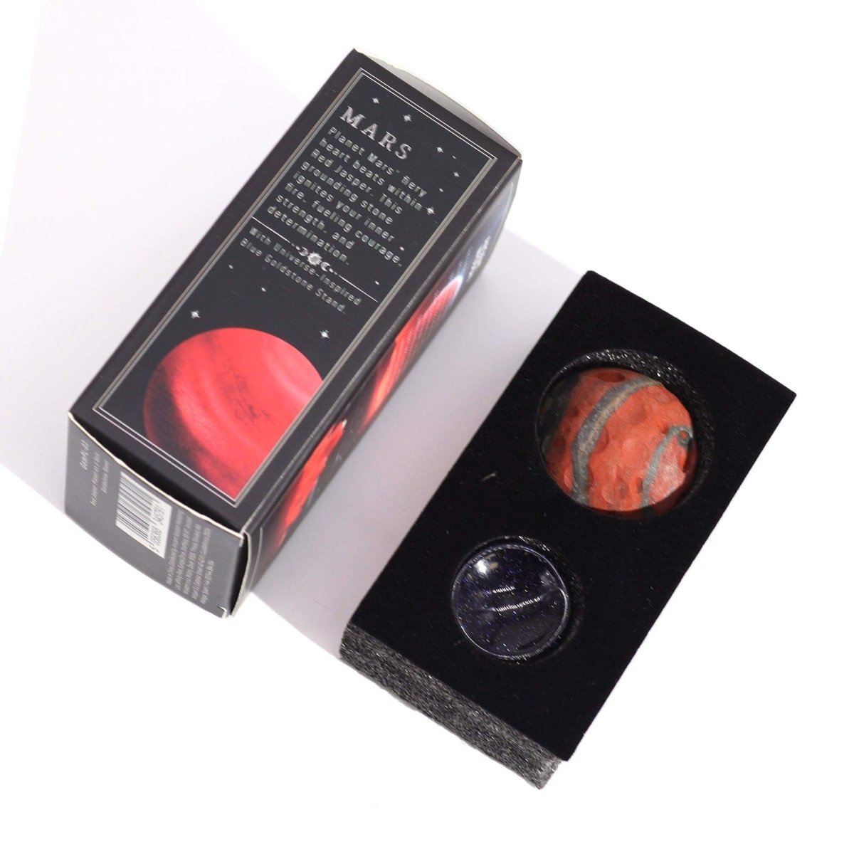 ROTER - JASPIS PLANET AUF BLAUEM GOLDSTEIN - STÄNDER - MARS - Lapis Mystica - 