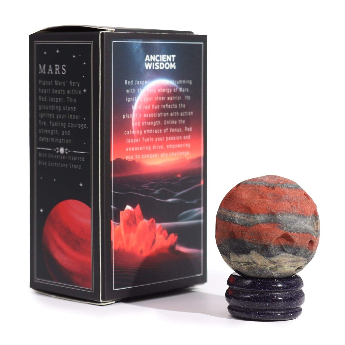 ROTER - JASPIS PLANET AUF BLAUEM GOLDSTEIN - STÄNDER - MARS - Lapis Mystica - 