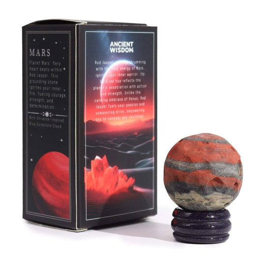 ROTER - JASPIS PLANET AUF BLAUEM GOLDSTEIN - STÄNDER - MARS - Lapis Mystica - 